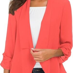 Women's Ruched Sleeve Lightweight Thin Chiffon Blazer